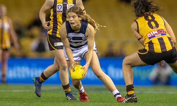 2018_09_23_VFLW2_HERO.jpg Nina Morrison finished with a game-high 20 disposals for the Cats - Geelong Cats